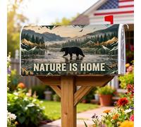 Coperture magnetiche per cassette postali a forma di orso, con montagne rustiche, lago, estate, verde, decorazione per giardino, patio, 45,7 x 53,3 cm