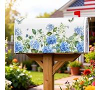 Coperture magnetiche per cassette postali a forma di ortensia, copertura per cassetta postale con foglie di farfalla rustiche primaverili blu per le vacanze, per esterni, giardino, cortile
