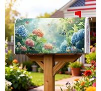 Coperture magnetiche per cassette postali a forma di ortensia, copertura per cassetta postale primaverile con fiori e farfalle, colore blu, decorazione per cortile anteriore, 45,7 x 53,3 cm