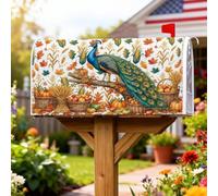 Coperture magnetiche per cassette postali a forma di pavone, rustiche festive, foglie e zucche, verde autunnale, per decorazione del portico anteriore, 45,7 x 53,7 cm