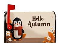 Coperture magnetiche per cassette postali a forma di pinguino, giocose stagionali autunnali con foglie autunnali e margherite autunnali, copertura per cassetta postale arancione, decorazione per