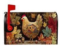 Coperture magnetiche per cassette postali a forma di pollo, copertura per cassetta postale autunnale con foglie rustiche autunnali e ghiande dorate, per decorazioni esterne, 53 x 64 cm