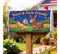 Coperture magnetiche per cassette postali a forma di pollo, rustiche con asino, balle di fieno, blu estive, decorazione per prato, 45,7 x 53,7 cm