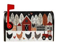 Coperture magnetiche per cassette postali a forma di pollo, rustiche per casale da fienile trattore autunnale rosso, per esterni, decorazione per porta d'ingresso, 53 x 64 cm