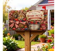 Coperture magnetiche per cassette postali a forma di scoiattolo, rustiche per cestini di fragole da fattoria, copertura per cassetta postale estiva rossa, per decorazioni esterne, 45,7 x 53,3 cm