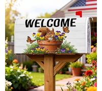 Coperture magnetiche per cassette postali a forma di scoiattolo, rustiche primaverili con farfalle viole del pensiero verde primaverile, per decorazione da giardino e cortile, 53 x 65,5 cm