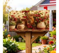 Coperture magnetiche per cassette postali a forma di scoiattolo, rustiche vintage con bacche rosse, decorazione per la casa e il giardino, 45,7 x 53,7 cm