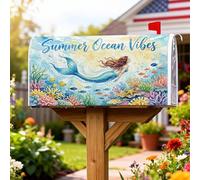 Coperture magnetiche per cassette postali a forma di sirena, coperture per cassette postali estive, oceano, corallo, stella marina, estate, blu, per esterni, giardino, cortile, decorazione 53 x 64 cm
