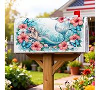 Coperture magnetiche per cassette postali a forma di sirena, oceano tropicale, ibisco, farfalla, estate, acqua, coperture per cassette delle lettere per esterni, 45,7 x 53,7 cm