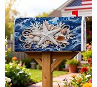 Coperture magnetiche per cassette postali a forma di stella marina, conchiglie a tema spiaggia nautica corallo estate blu stagionale copertura per cassetta postale per esterni giardino cortile