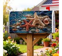 Coperture magnetiche per cassette postali a forma di stella marina, conchiglie nautiche costiere perle blu estate coperture per cassetta delle lettere per esterni per decorazione cortile anteriore