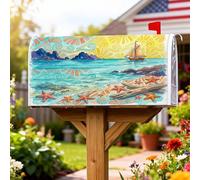 Coperture magnetiche per cassette postali a forma di stella marina, copertura per cassetta postale blu costiera vivace barca a vela oceano estate copertura per esterno giardino cortile decorazione