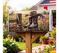 Coperture magnetiche per cassette postali a forma di stivali da cowboy, cappello da cowboy rustico con bandiera americana, copertura per cassetta postale rossa estiva per decorazione del prato, 53 x