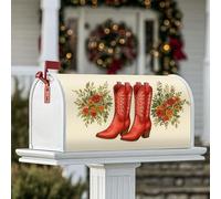 Coperture magnetiche per cassette postali a forma di stivali da cowboy, copertura per cassetta postale rustica con rose e foglie rosse, per decorazione esterna da cortile, 45,7 x 53,7