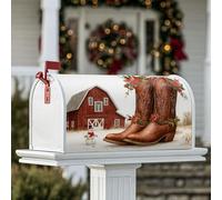 Coperture magnetiche per cassette postali a forma di stivali da cowboy, rustiche, con pupazzo di neve, colore marrone, per decorazione del prato, 53 x 64 cm