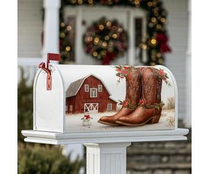 Coperture magnetiche per cassette postali a forma di stivali da cowboy, rustiche, con pupazzo di neve, colore marrone, per decorazione da giardino e esterni, 45,7 x 53,7 cm