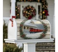 Coperture magnetiche per cassette postali a forma di treno, ghirlanda rustica invernale con neve, decorazioni natalizie rosse per cassetta delle lettere per esterni, giardino, cortile, 53 x 64 cm