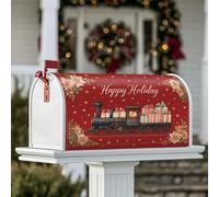 Coperture magnetiche per cassette postali a forma di treno, regali di Natale, fiori di Natale, copertura rossa per cassetta della posta, decorazione per giardino, cortile, 53 x 64 cm