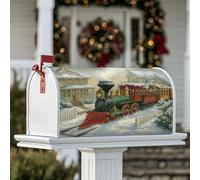 Coperture magnetiche per cassette postali a forma di treno, rustiche natalizie con neve, coperture verdi per cassetta delle lettere per esterni, decorazione da giardino e cortile, 53 x 65,5 cm