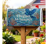 Coperture magnetiche per cassette postali a forma di uccello, copertura per cassetta postale blu nautica rustica con onde corallo, copertura per la decorazione della porta d'ingresso, 45 x 53 cm