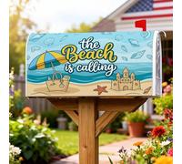 Coperture magnetiche per cassette postali a ombrello, decorazioni estive per cassetta postale con castello di sabbia, stelle marine, decorazioni per la decorazione del prato, 45,7 x 53,7 cm