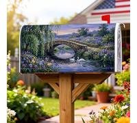 Coperture magnetiche per cassette postali a ponte, paesaggio naturale con cigni e fiori primaverili verdi, per decorazione portico anteriore, 45,7 x 53,7 cm