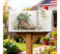 Coperture magnetiche per cassette postali a stivale, rustiche, piante grasse, edera, primavera, marrone terroso, copertura per cassetta della posta, decorazione per giardino e patio, 45,7 x 53,3 cm