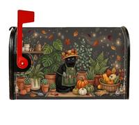 Coperture magnetiche per cassette postali a tema autunnale con gatto | Tema giardinaggio, Copertura per cassetta postale, Piante in vaso, Zucche da raccolto, Atmosfera magica, Fogliame autunnale