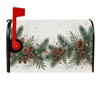 Coperture magnetiche per cassette postali a tema botanico a pigna invernale | Rami sempreverdi, involucri per cassette postali, accenti di fiocchi di neve, motivo rustico del bosco