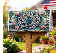 Coperture magnetiche per cassette postali a tema carpa, fiori di ninfea a tema natura asiatica che vorticano acqua estiva blu per le vacanze per decorazioni esterne 53 x 64 cm