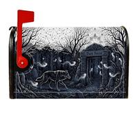 Coperture magnetiche per cassette postali a tema lupo della foresta, 45 x | Tema foresta gotica, copertura per cassetta postale, arco di pietra mistica, figure spirituali eteree