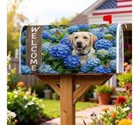 Coperture magnetiche per cassette postali a tema ortensie, copertura per cassetta postale stagionale primaverile rustica con farfalla e cane primaverile, per decorazione esterna da cortile, 45,7 x