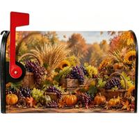 Coperture magnetiche per cassette postali a tema zucche raccolte autunnali | Uva, copertura della posta della cassetta postale, zucche, grano, tema raccolto rustico, decorazione per cortile