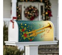 Coperture magnetiche per cassette postali a tromba, decorazioni natalizie con agrifoglio, note musicali natalizie, colore foglia di tè, decorazione per esterni e cortile, 53 x 64 cm