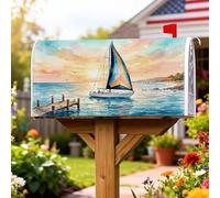 Coperture magnetiche per cassette postali a vela, motivo mare acquerello costiero, oceano, estate, blu, protezione per cassetta postale, decorazione per giardino, patio, 53 x 64 cm