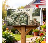 Coperture magnetiche per cassette postali ad arco, da giardino, piante in vaso rustiche, fiori verde primavera, copertura decorativa per cassetta postale per decorazione cortile anteriore 53 x 64 cm