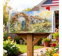 Coperture magnetiche per cassette postali ad arco, fiori rustici blu per porta primavera verde, decorazioni per la casa e il giardino, 53 x 64 cm