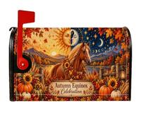 Coperture magnetiche per cassette postali autunnali a tema cavallo, sole | Motivo sole e luna, involucri per cassette postali, zucche del raccolto, paesaggio rustico, arte all'aperto stagionale