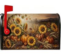 Coperture magnetiche per cassette postali autunnali con girasoli e zucche | tema raccolto, involucri per cassette postali, composizione floreale rustica, decorazione per la casa all'aperto
