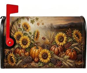 Coperture magnetiche per cassette postali autunnali con girasoli e zucche | tema raccolto, involucri per cassette postali, composizione floreale rustica, decorazione per la casa all'aperto