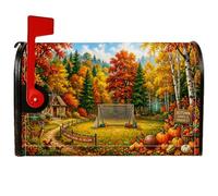 Coperture magnetiche per cassette postali autunnali con scena del raccolto | Porta da calcio, copertura per cassetta postale, fauna selvatica del bosco, zucche del raccolto, cartello in legno rustico