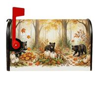 Coperture magnetiche per cassette postali autunnali con scena della squadra | Paesaggio della foresta, copertura della cassetta delle lettere, accenti di zucche, arte del bosco dell'acquerello