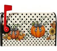 Coperture magnetiche per cassette postali autunnali rustiche con zucche | Fiocchi scozzesi di bufalo, copertura per cassetta postale, pois neri, accenti girasole, stile rustico