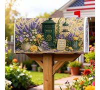 Coperture magnetiche per cassette postali color lavanda, rustiche vintage con rosa gialla, copertura per cassetta della posta verde primaverile, per decorazione da giardino e cortile, 53 x 64 cm