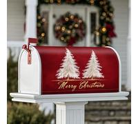 Coperture magnetiche per cassette postali con alberi di Natale, decorazioni natalizie tradizionali con scritta "Merry Christmas", colore bianco e rosso neve, per decorazione del portico anteriore