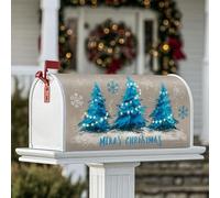 Coperture magnetiche per cassette postali con alberi di Natale, fiocchi di neve invernali e luci natalizie blu, per decorazioni per casa e giardino, 53 x 64 cm