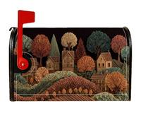 Coperture magnetiche per cassette postali con alberi, rustiche fantasiose case colline, copertura per cassetta delle lettere arancione, decorazione per porta d'ingresso, 53 x 64 cm
