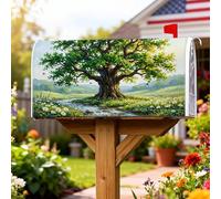 Coperture magnetiche per cassette postali con albero, decorazione rustica per cassetta postale con fiori e farfalle, colore verde estivo, per decorare la casa e il giardino, 53 x 64 cm