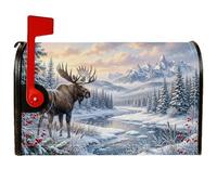 Coperture magnetiche per cassette postali con alce invernali, 53,3 x 63,5 | Sfondo di montagne innevate, copertura per cassetta postale, foresta sempreverde, fiume ghiacciato, fauna selvatica del bosco