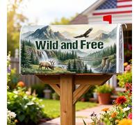 Coperture magnetiche per cassette postali con alci, con montagne rustiche, cascate, estive, colore verde, decorazione per portico anteriore, 53 x 64 cm